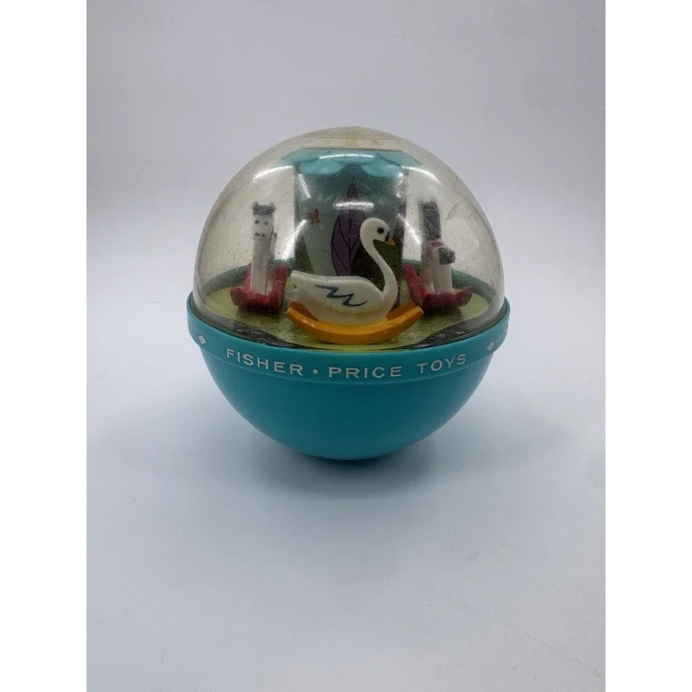 VINTAGE 1966 Fisher Price ROLY POLY CHIME BALL #165 Swans and Horses Weighted
